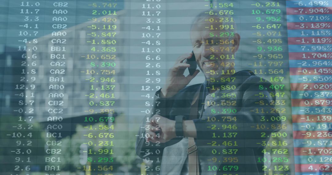 Businessman Interacting with Stock Market Data Overlay