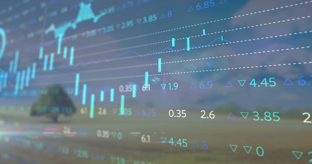 Digital Financial Data Overlaid on Scenic Landscape