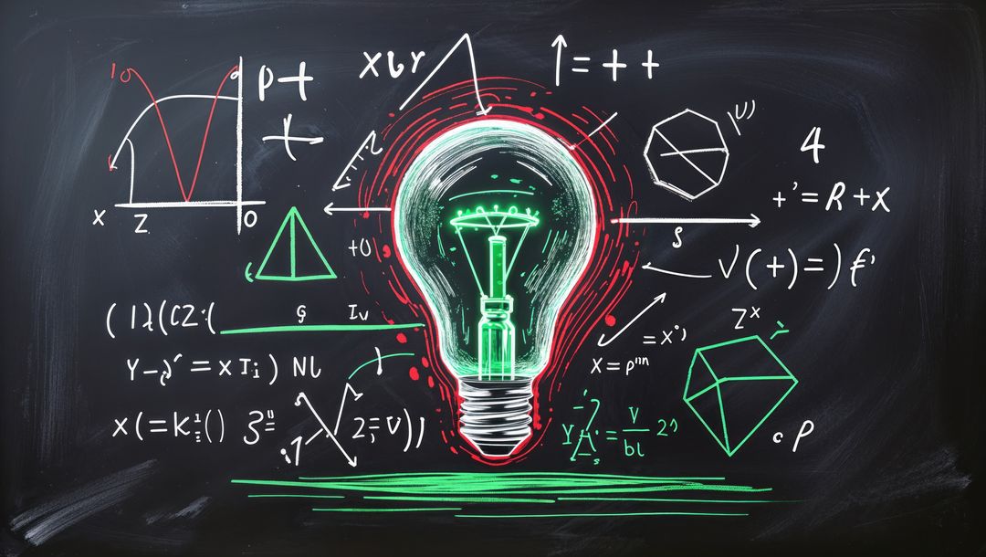 Creative Light Bulb on Blackboard with Mathematical Equations
