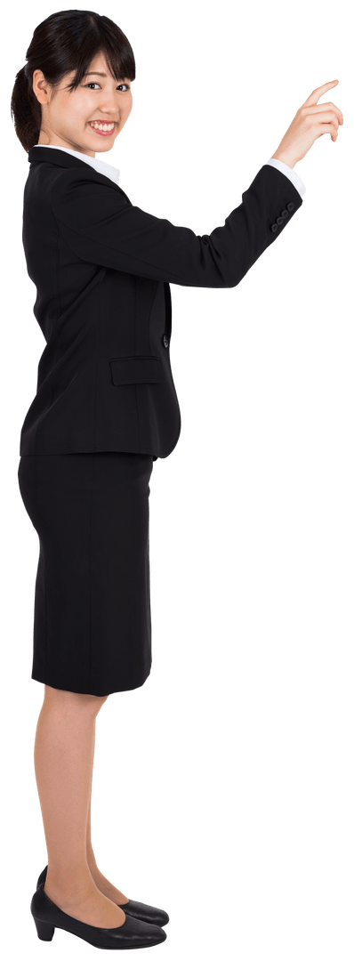 Asian Businesswoman Pointing Index Finger on Transparent Background