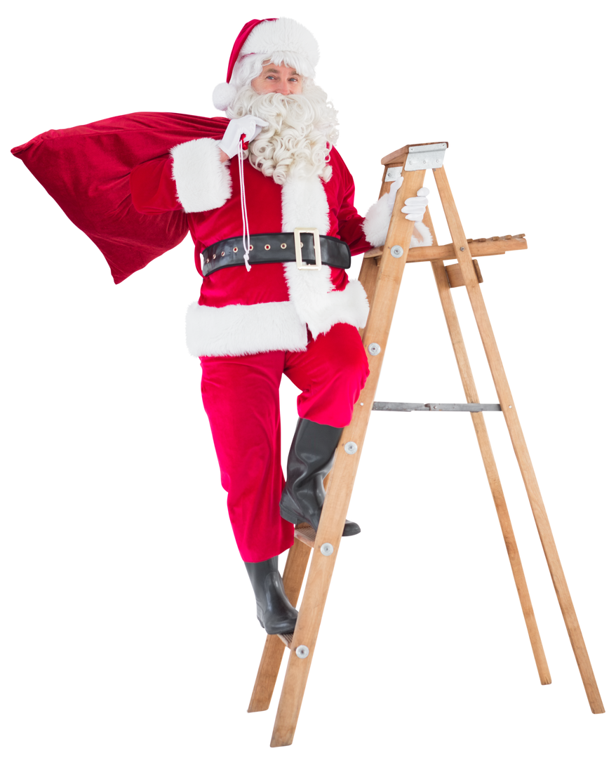 Transparent Santa Claus Climbing Ladder with Gift Sack - Download Free Stock Images Pikwizard.com