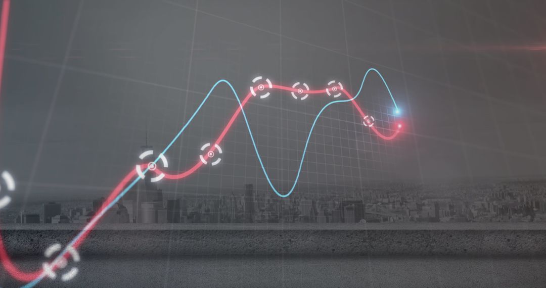 Abstract Data Processing over Cityscape with Blue and Red Lines