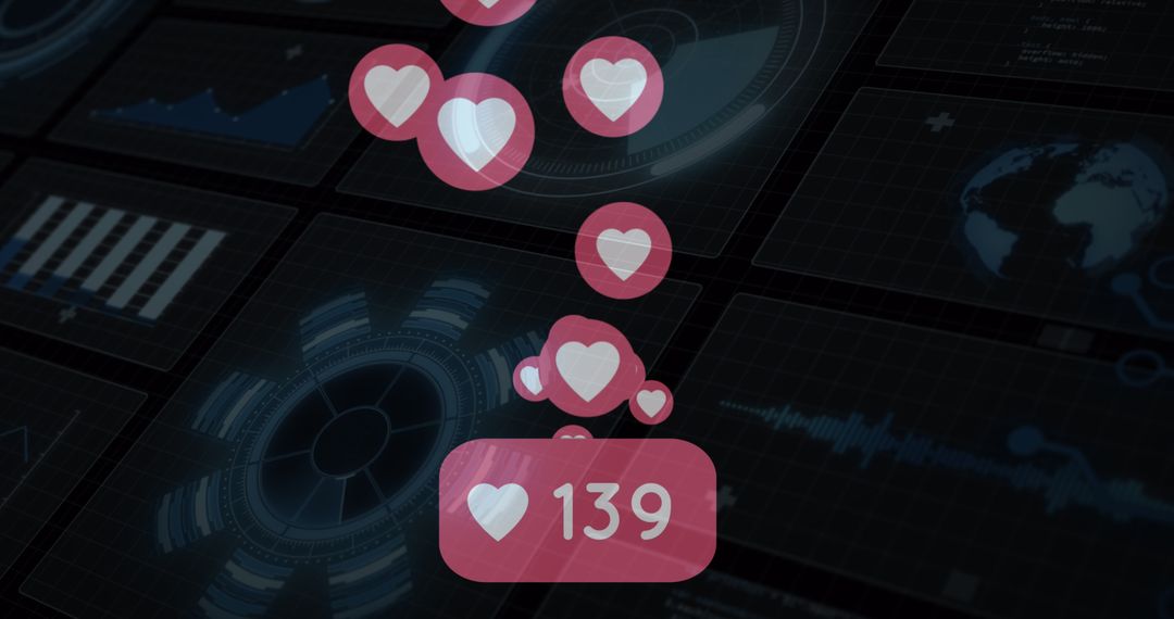 Floating Heart Icons on Digital Tech Interface