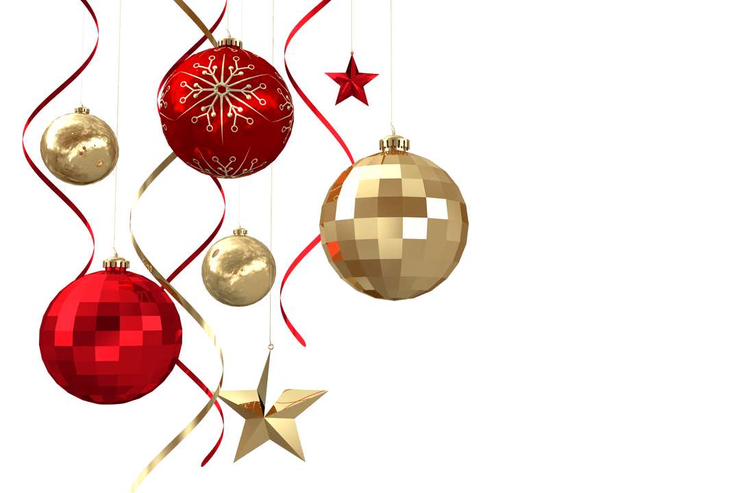 Transparent Festive Christmas Baubles and Ribbons Decoration Scene