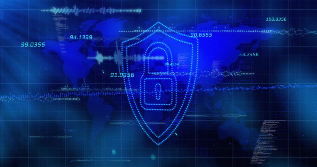 Digital Shield Locking Cybersecurity Interface with Global Data Network