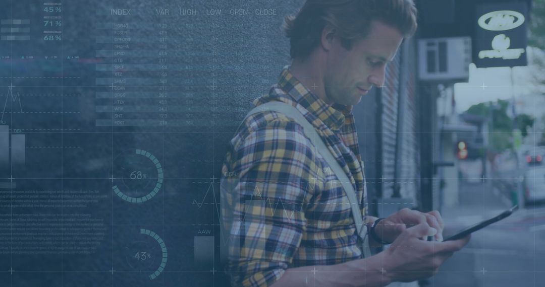 Financial Data Overlay Man Using Smartphone