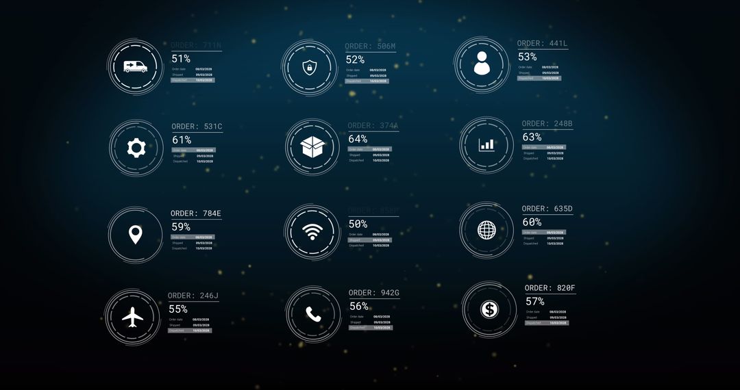 Digital Interface Display with Data Processing Icons