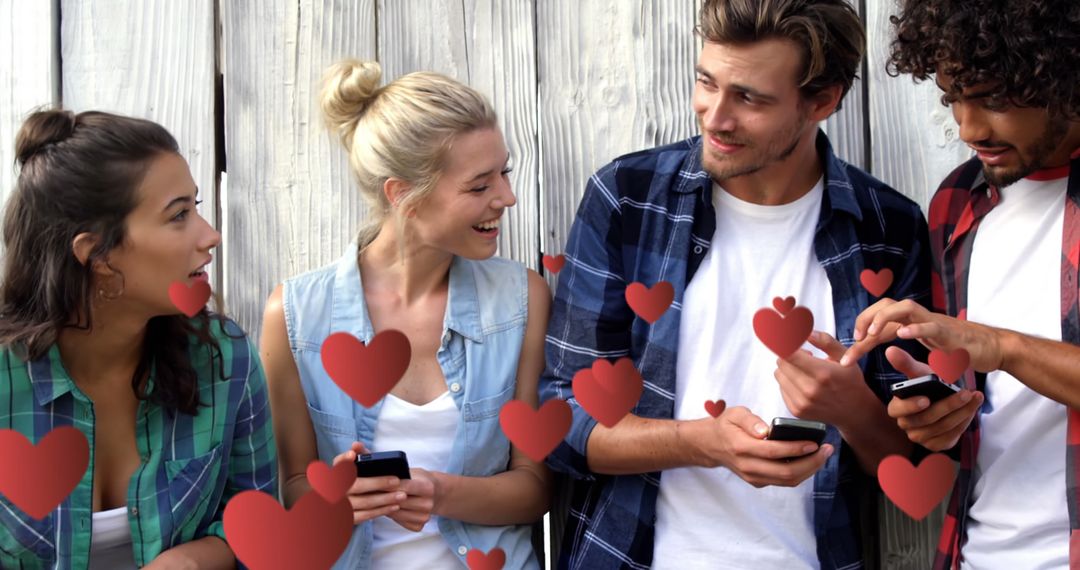Teens Texting with Floating Digital Hearts