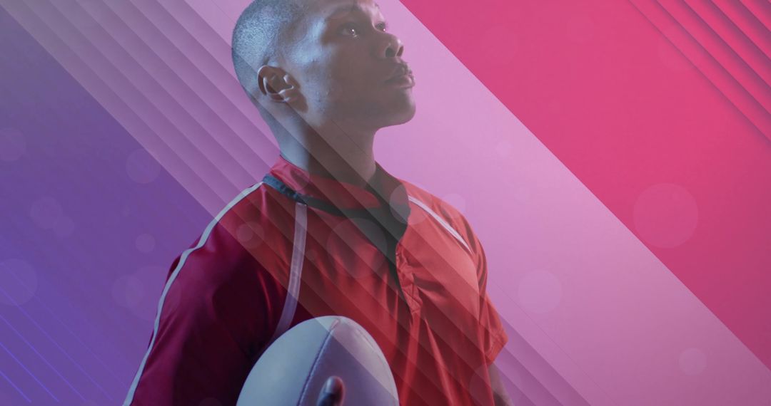 Rugby Player Posing Against Vibrant Background