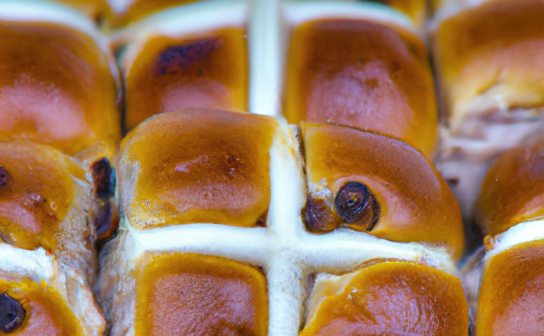 Close-Up of Freshly Baked Hot Cross Buns with Icing - Free Images, Stock Photos and Pictures on Pikwizard.com