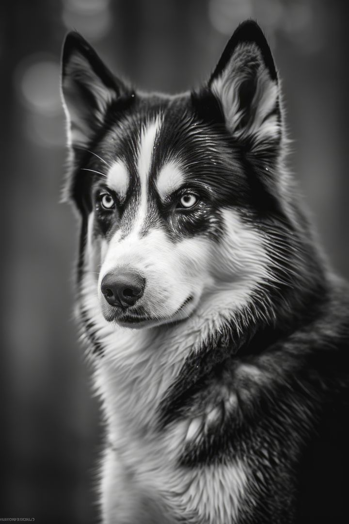 Majestic Siberian Husky with Piercing Blue Eyes in Black and White - Free Images, Stock Photos and Pictures on Pikwizard.com