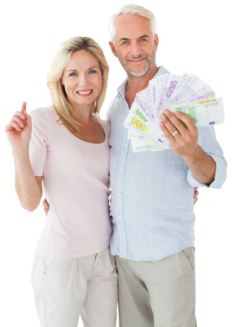 Happy Couple Holding Euro Bills Standing Together, Transparent Background - Download Free Stock Images Pikwizard.com