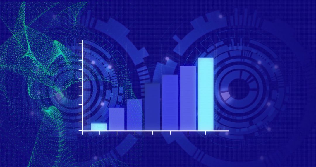 Futuristic Data Analytics with Bar Graph and Blue Technology Background
