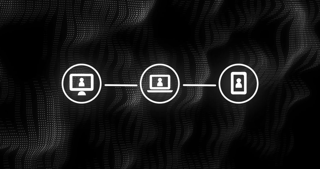Abstract Digital Interface Icons on Black Mesh Background
