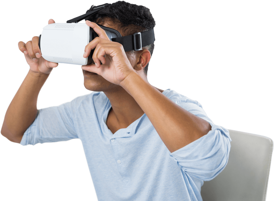 Transparent View of Man Engaging Virtual Reality Headset Experience