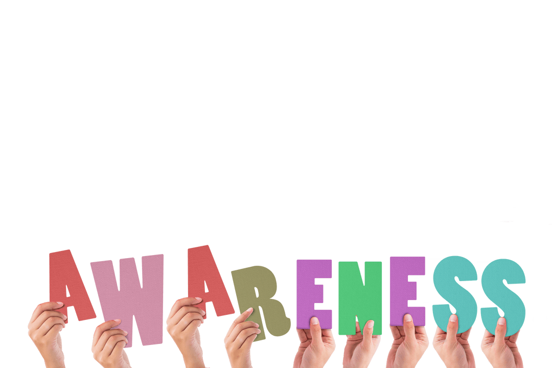 Hands Holding Awareness Letters on Transparent Background