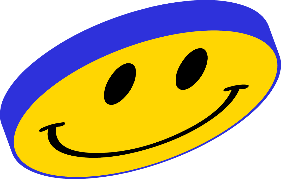 3D Floating Smiley Disc with Blue Rim on Transparent Background