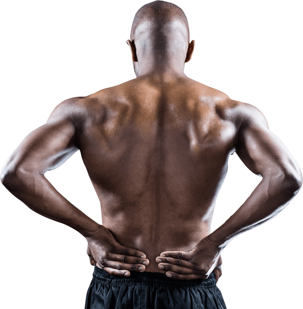 Athlete Stretching Muscular Back with Hands on Hips on Transparent Background