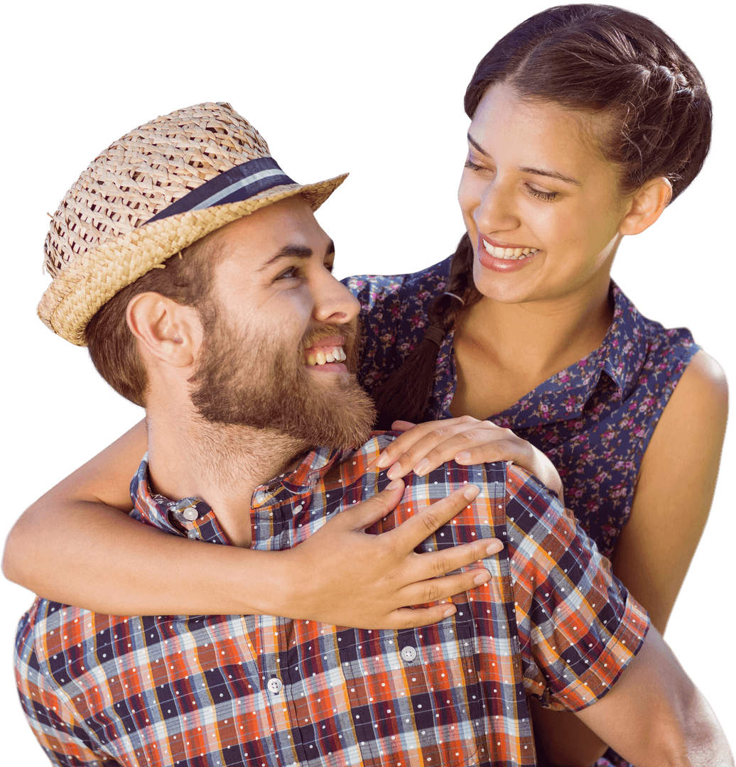Joyful Couple Embracing with Warm Smiles on Transparent Background