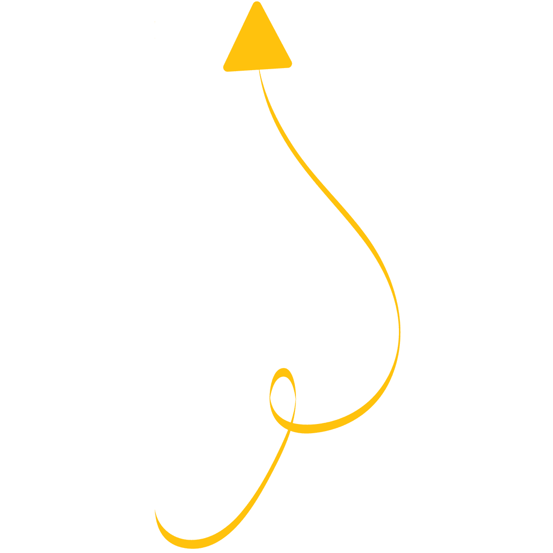 Yellow Upward Arrow with Curled Ribbon on Transparent Background