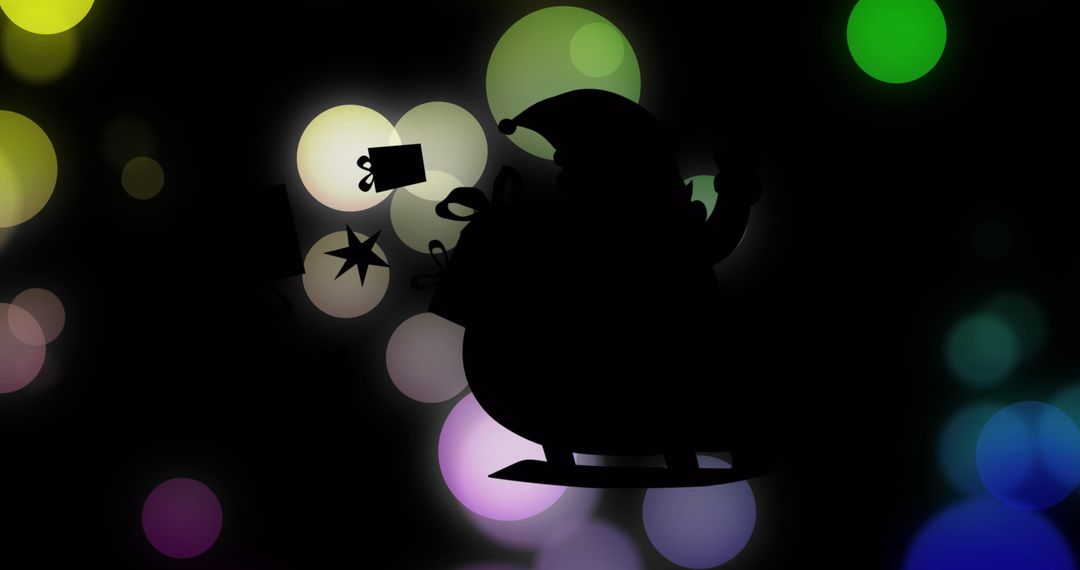 Silhouette Santas Sleigh with Abstract Bokeh Lights in Holiday Scene