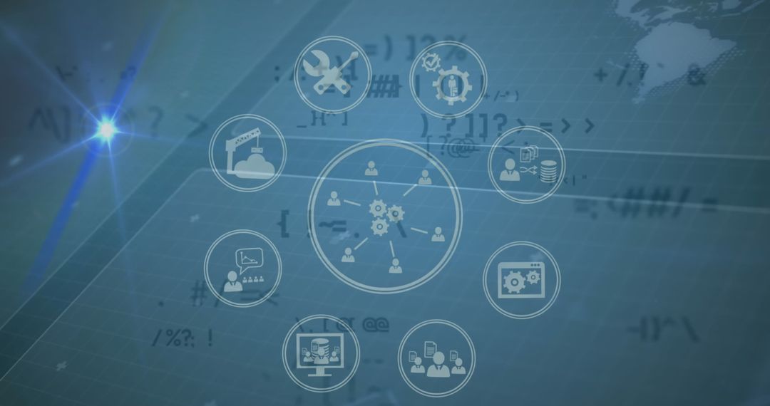 Digital Network and Data Processing on Blue Background