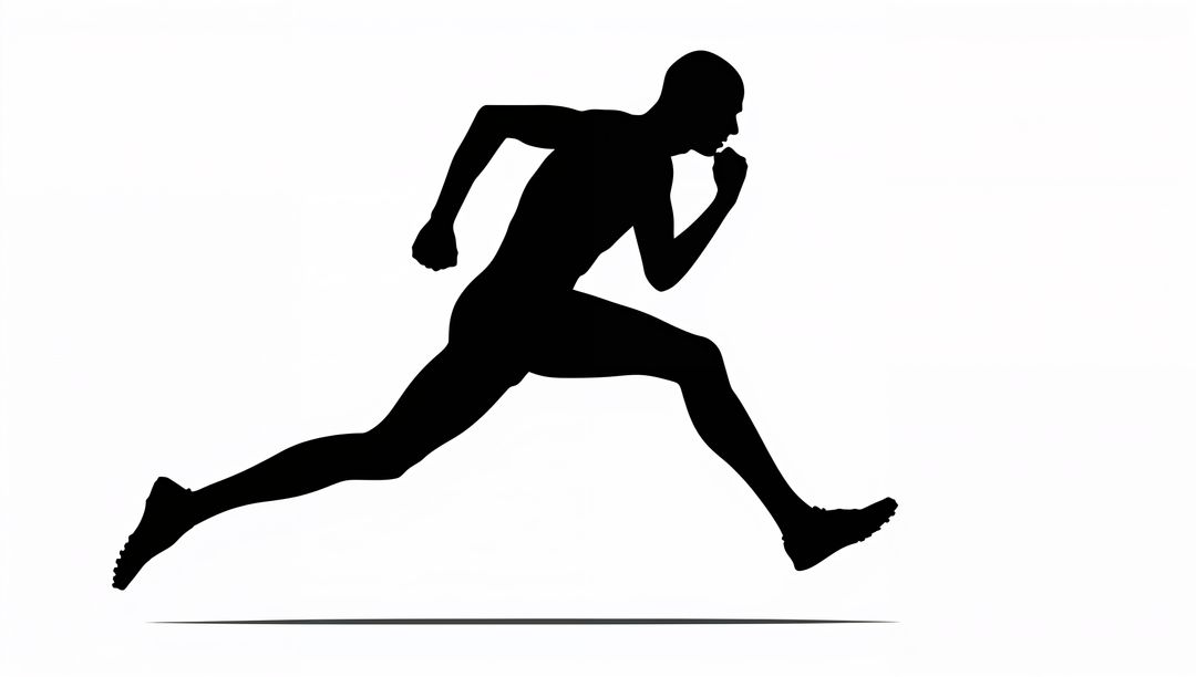 Leaping Runner Silhouette in Dynamic Sprint Pose on White Background with Shadow