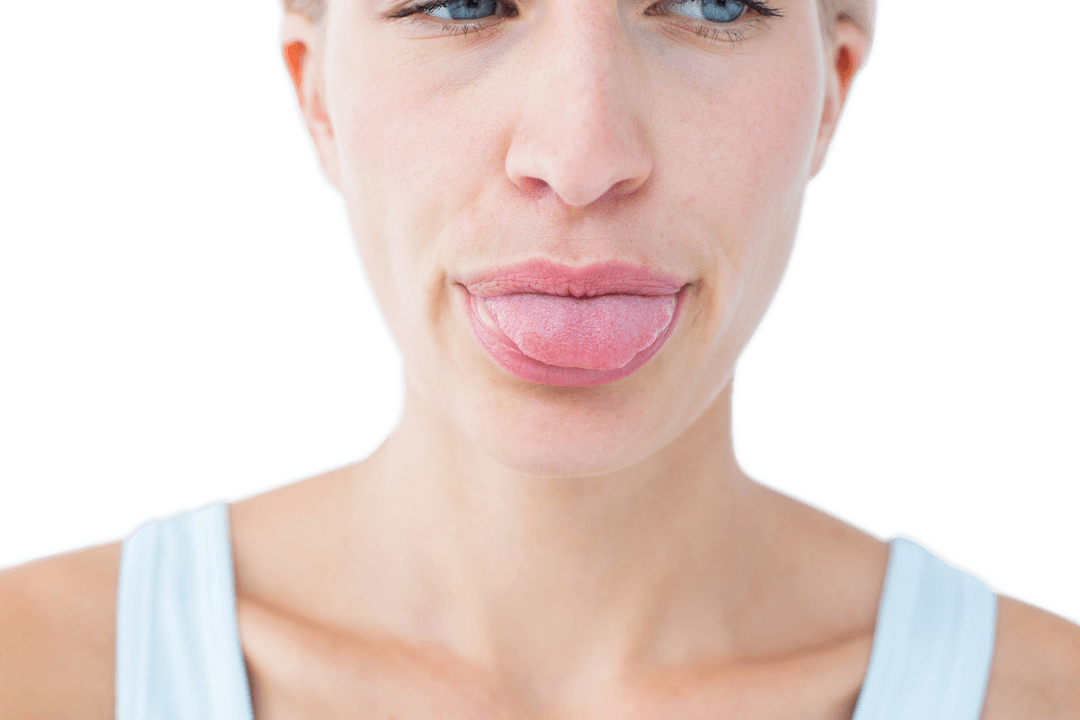 Close-up of Blonde Woman Sticking Out Tongue on Transparent Background