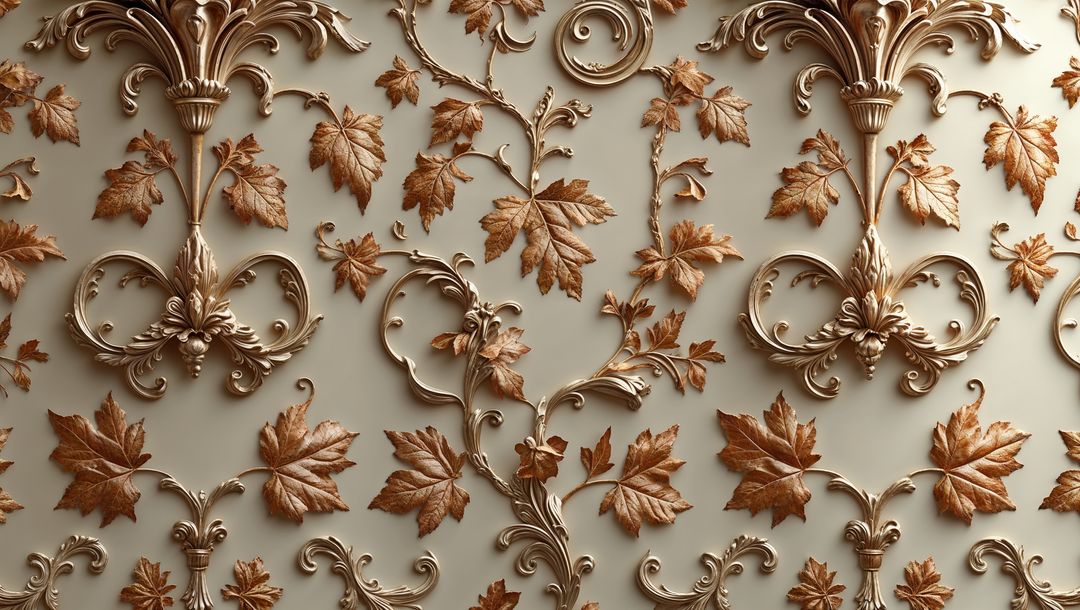 Intricate Baroque Metallic Relief with Embossed Vine Patterns