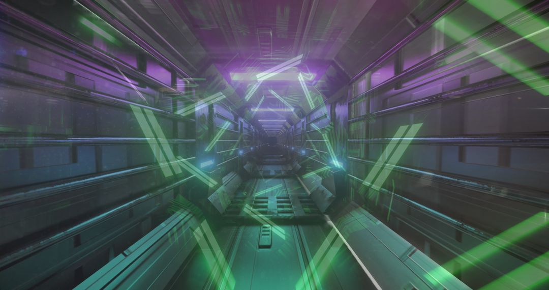 Futuristic Digital Tunnel with Neon Triangles and Bright Lights