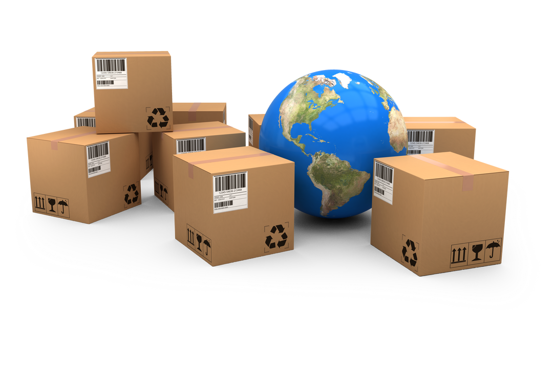 Transparent Globe Surrounded by Cardboard Boxes for Global Shipping Logistics Concept - Download Free Stock Images Pikwizard.com