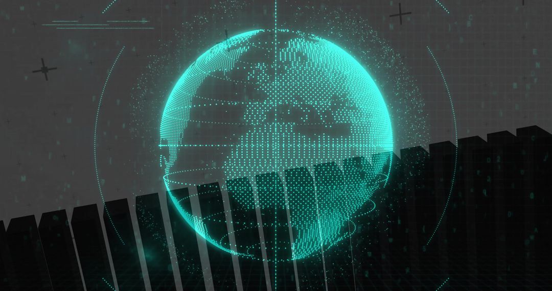 Dynamic Holographic Teal Globe in Futuristic Data Visualization