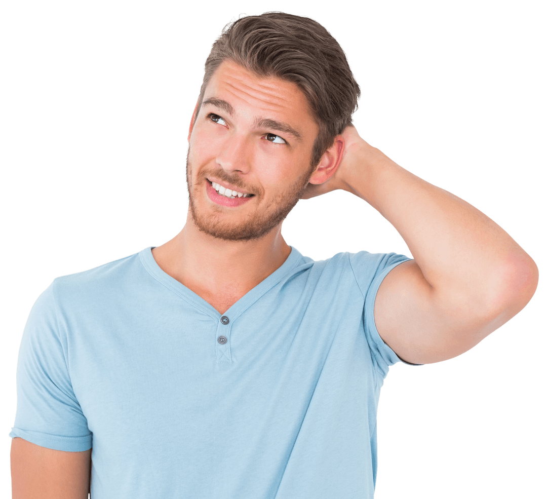 Young Man with Relaxed Gesture on Transparent Background