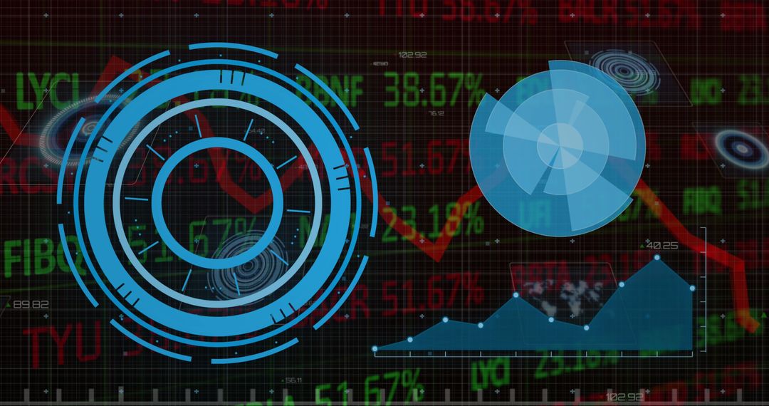 Dark Background with Digital Scanners and Stock Market Analysis