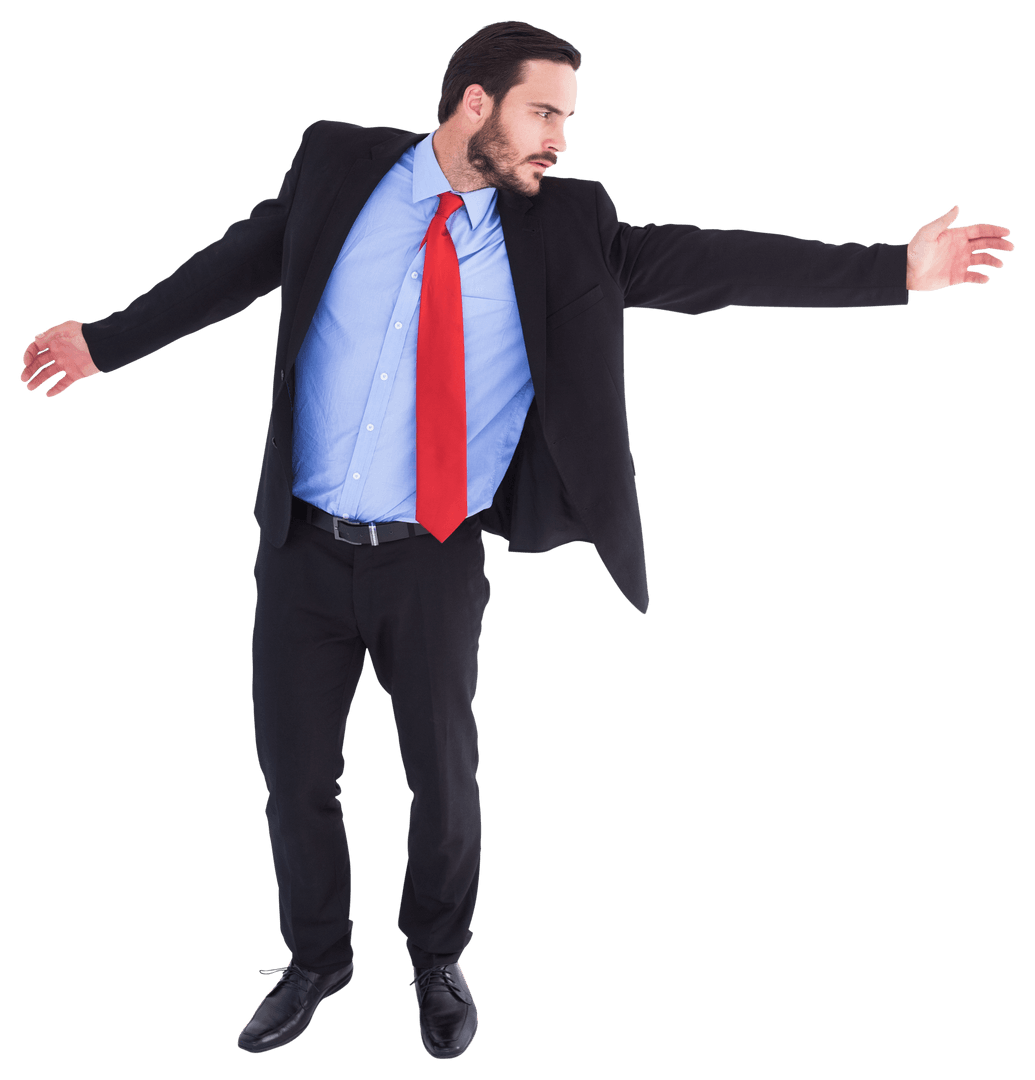 Transparent Businessman in Suit Using Dynamic Arm Pose