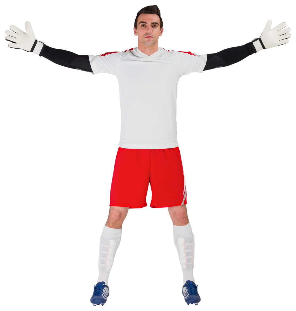 Soccer Goalkeeper in White Jersey Red Shorts Ready to Save Transparent - Download Free Stock Images Pikwizard.com