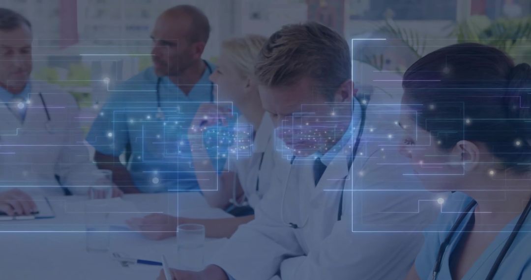 Doctors Analyzing Holographic Data in Conference Room