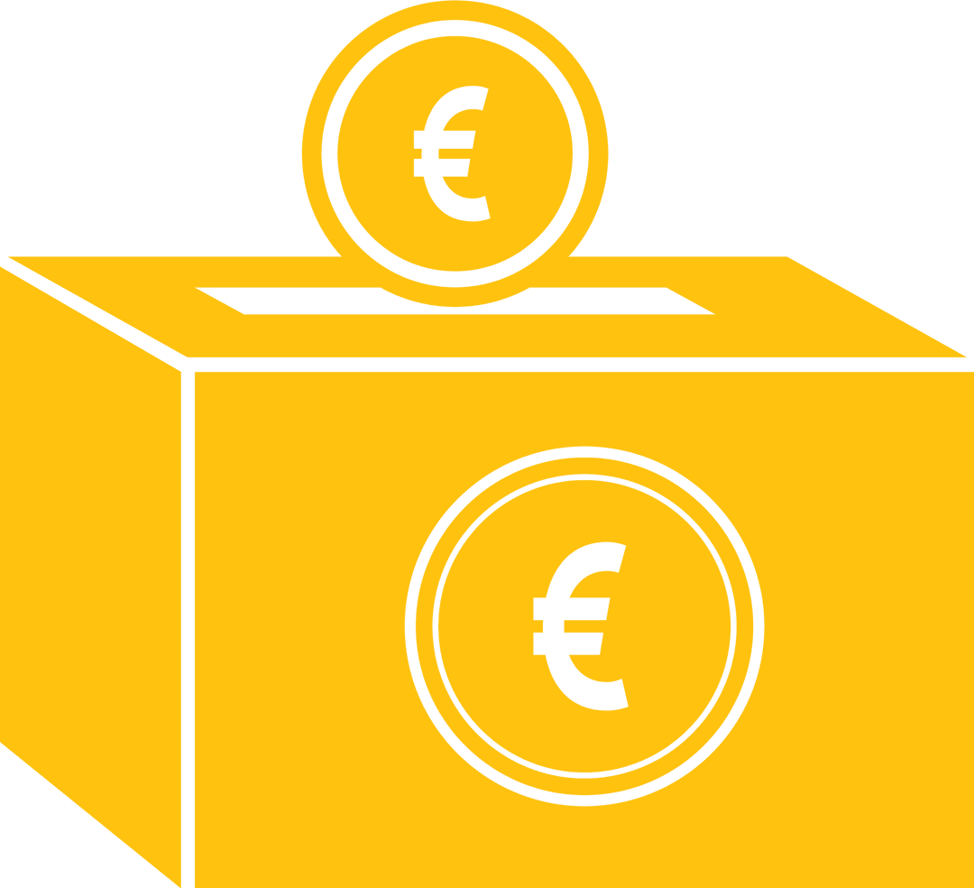 Transparent Euro Coin Dropping into Yellow Collection Box Vector