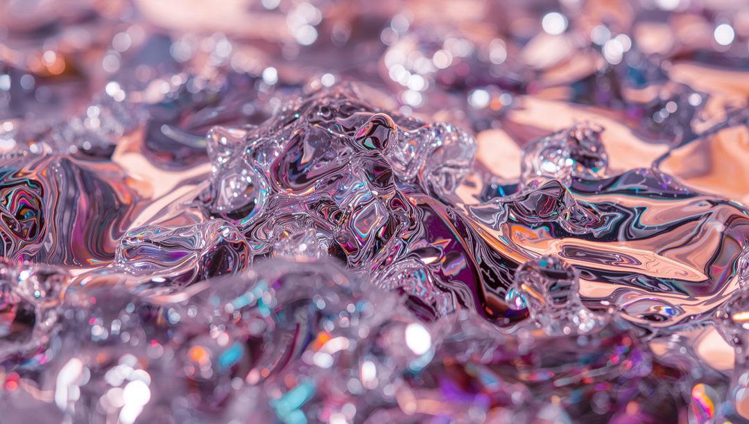 Iridescent Liquid Metal Macro Abstract with Prismatic Reflections and Bokeh Highlights