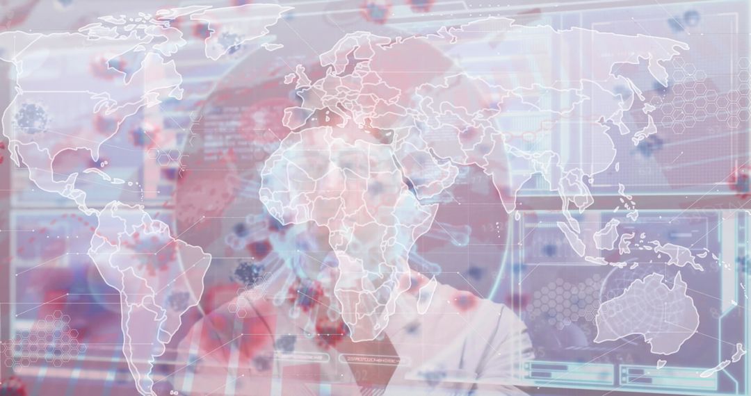 Businessman Analyzing Global Data with Digital Map Interface