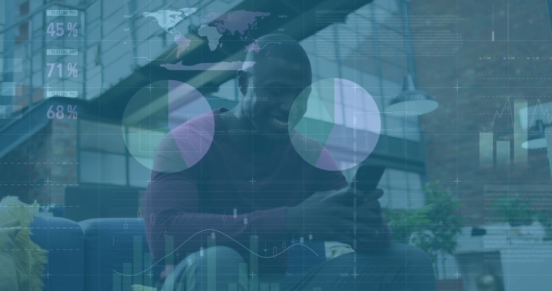 Businessman Analyzing Financial Data on Smartphone Overlay