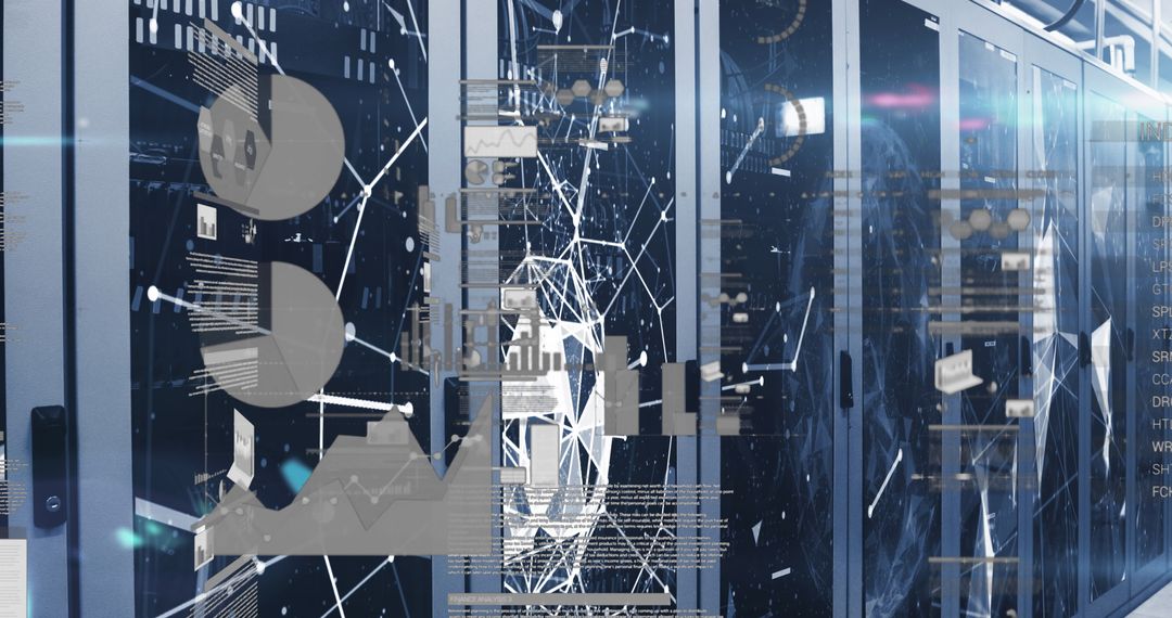 Futuristic Data Processing in Modern Server Room with Digital Interfaces