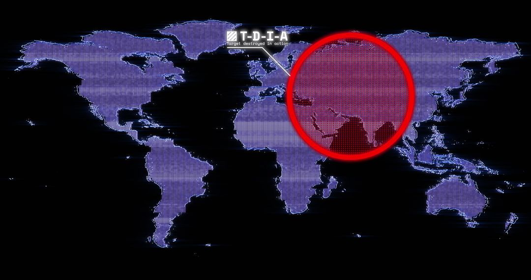 Digital World Map with Highlighted Asia in Red Locator Circle