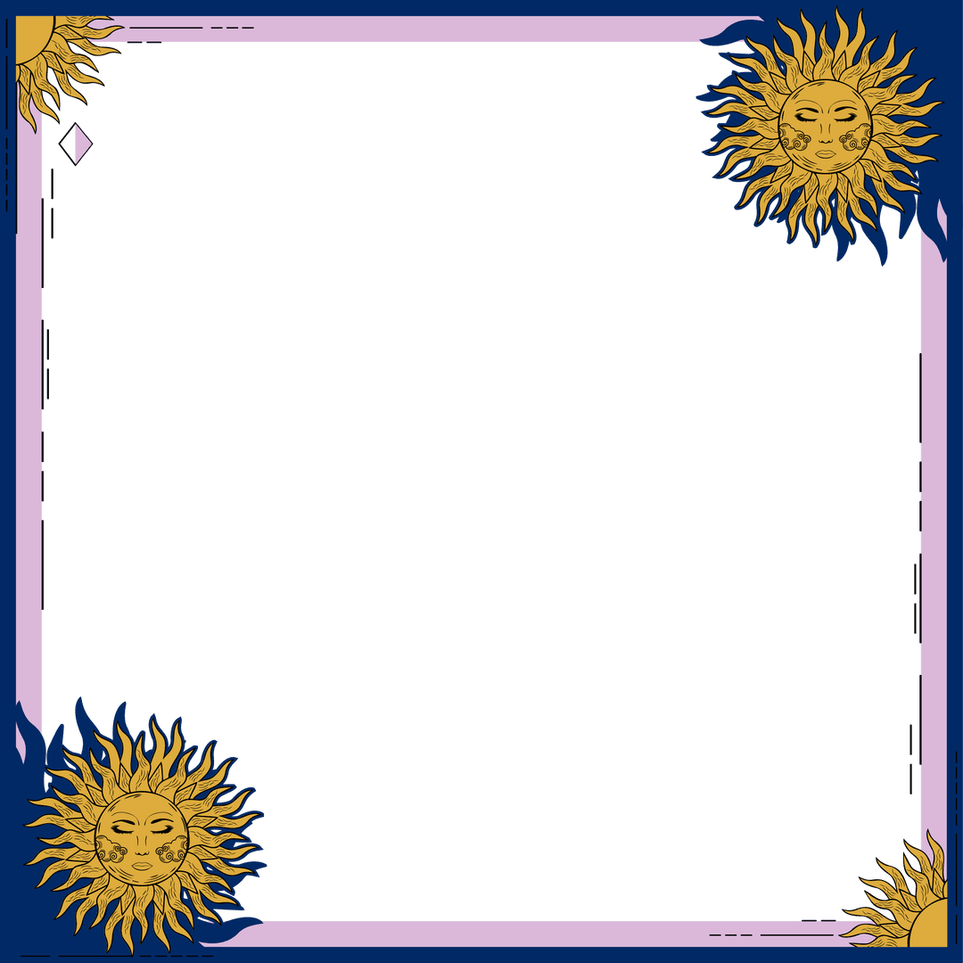 Transparent Frame with Celestial Gold Sun Motifs and Mystic Vibes