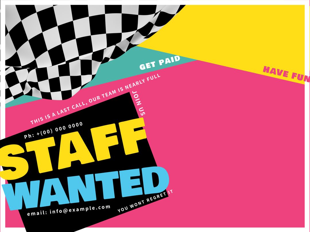 Vibrant Staff Wanted Signboard for Job and Event Recruitment - Download Free Stock Templates Pikwizard.com