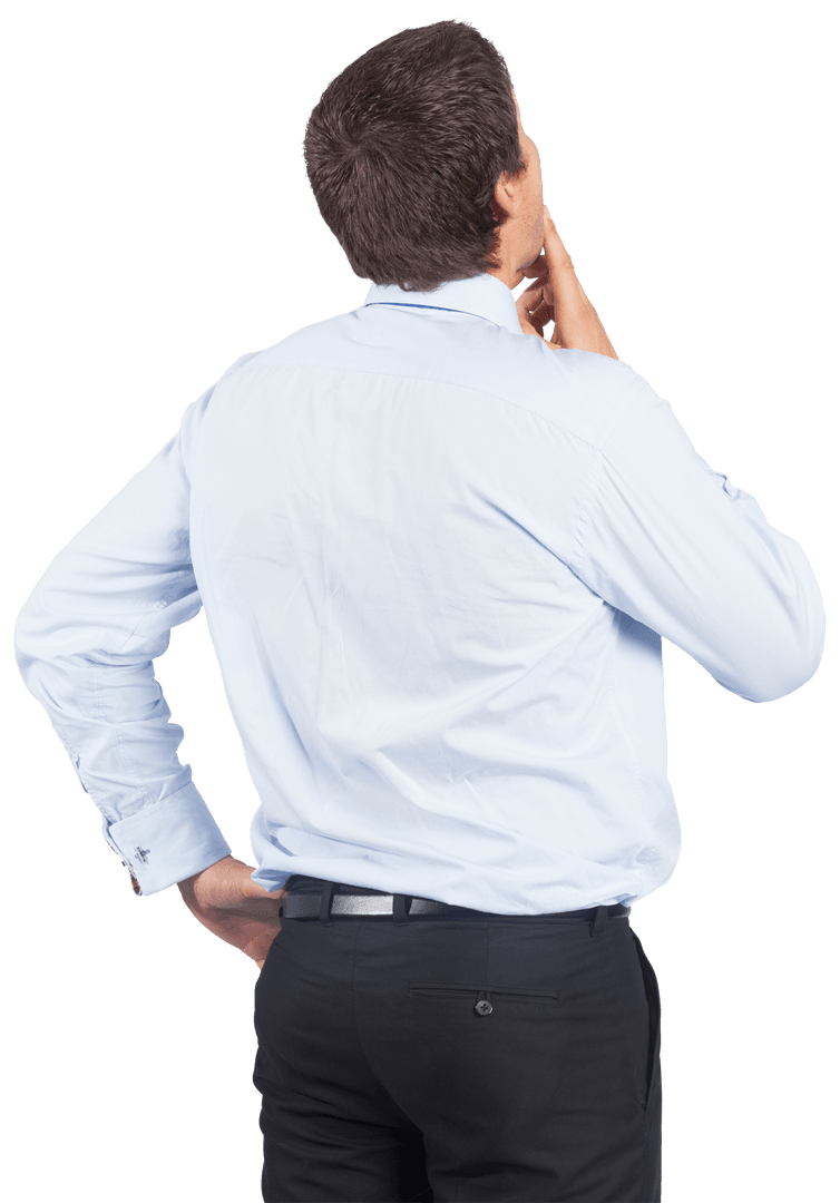 Transparent Businessman Touching Chin Deep in Thought