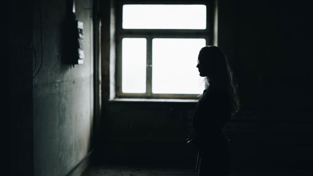 Silhouette of Woman Standing Near Large Window