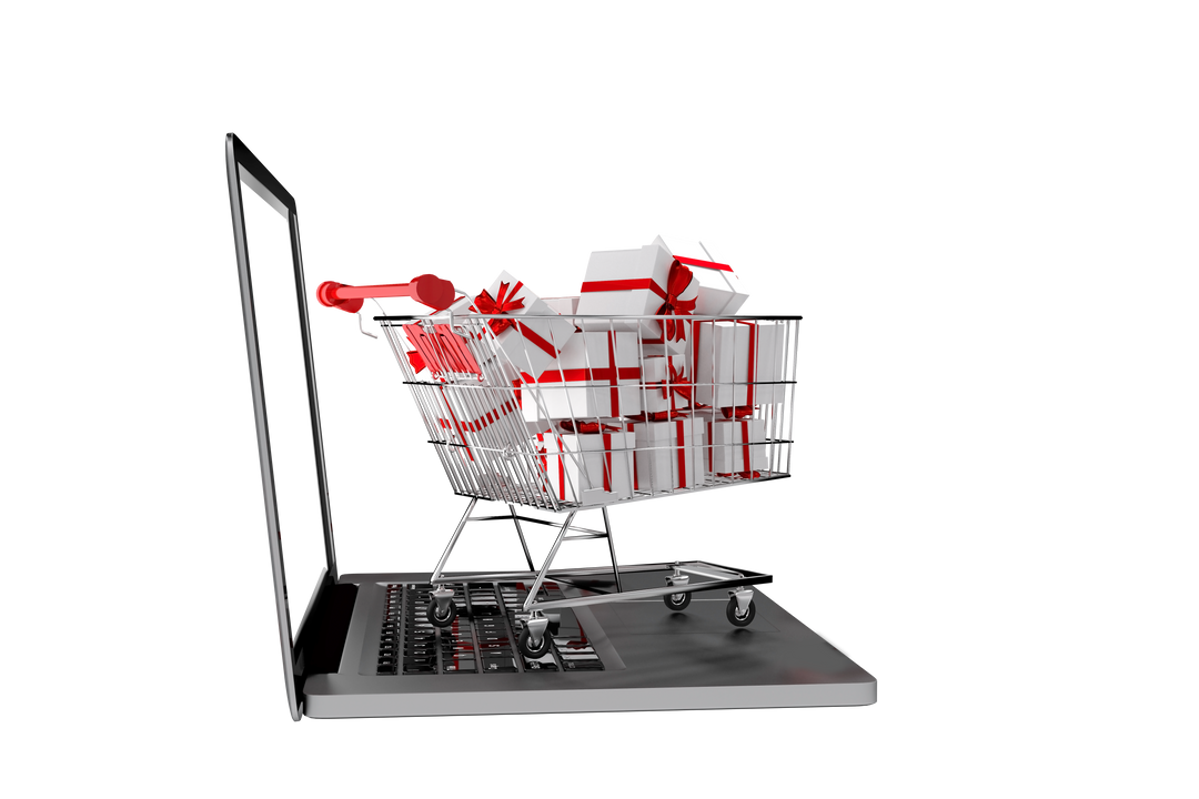 Transparent Illustration of Laptop Shopping Trolley with Gifts Vector - Download Free Stock Images Pikwizard.com