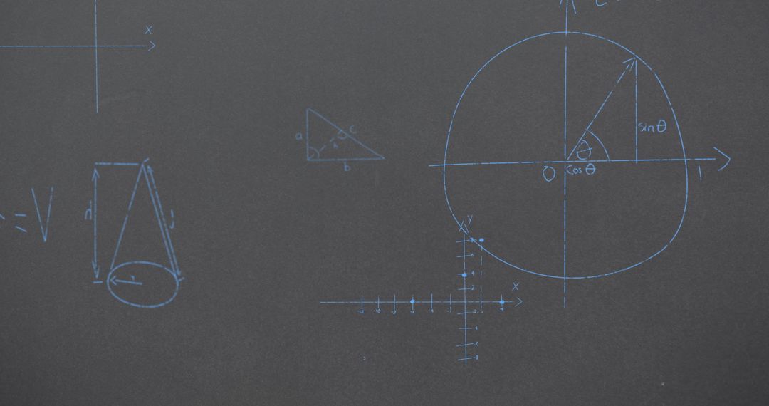 Abstract Technical Background with Geometric Diagrams on Chalkboard