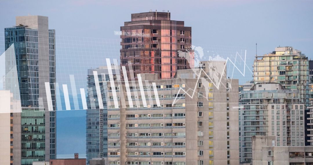 Global Business Trends Overlay on Cityscape